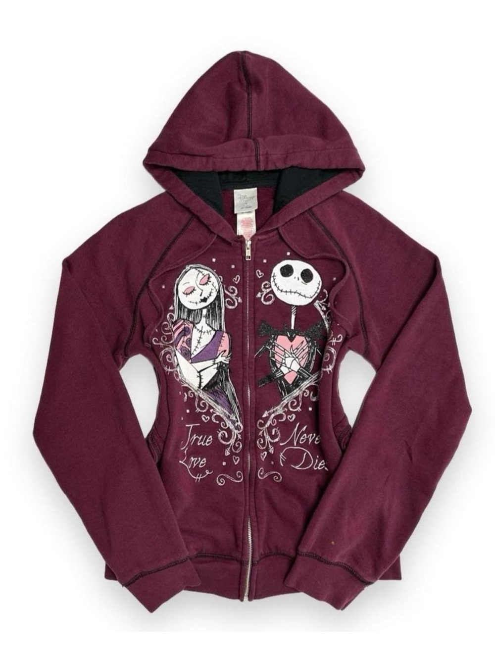 Y2K 2000s Disney The Nightmare Before Christmas Zip Up Hoodie w/ Sparkly Graphic
